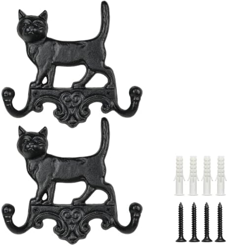 Earl Diamond Heavy Duty Cast Iron Vintage Cat Wall Hooks, Wall Mount 2 Pack by EarlDiamond