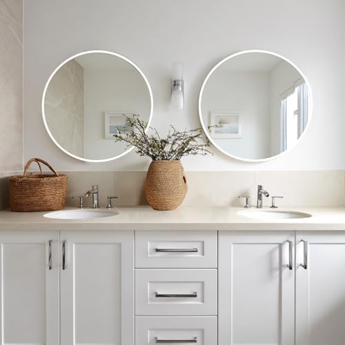 Sunniry White Round Mirror 24 inch, 2 Pack Circle Mirror, Matte Metal Frame - Image 4