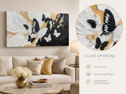 Arjun Butterfly Wall Art Black and White Canvas Textured Large Size 40"x20" - Image 6
