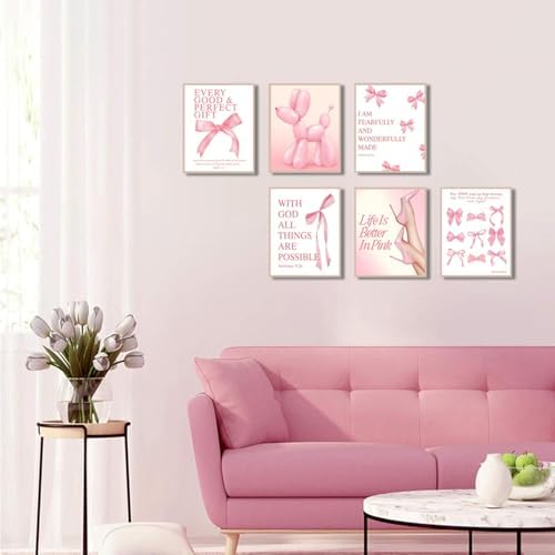 Coquette Pink Bow Christian Wall Art Canvas Poster Inspirational Bible Verse - Image 2