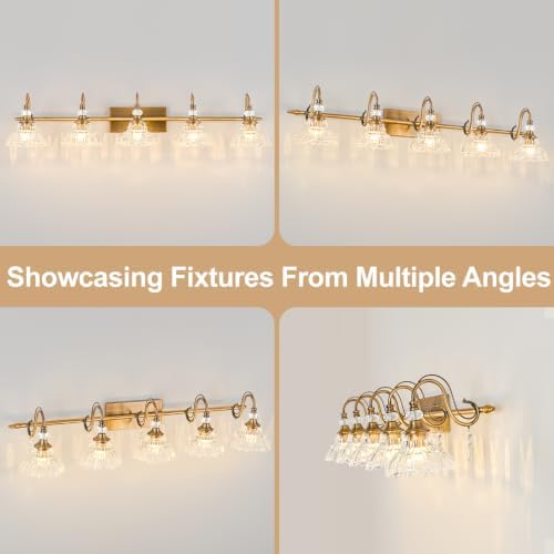 Vintage Bathroom Vanity Light, 5-Light Matte Antique Brass Finish Wall Sconce - Image 7