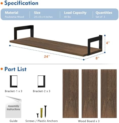 Harwaya Floating Book Shelves for Wall 3-Pack, 24 Inch Long Wall Mount - Image 2