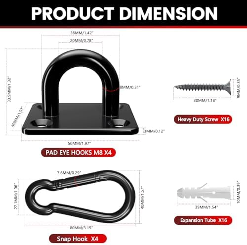 sprookber 304 Stainless Steel Pad Eye Snap Hook, M8 Ceiling Hook 1200Lb - Image 2