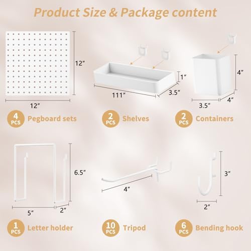 FZK Modular Plastic Pegboard Wall Organizer Kit, 4 Panels - Image 3