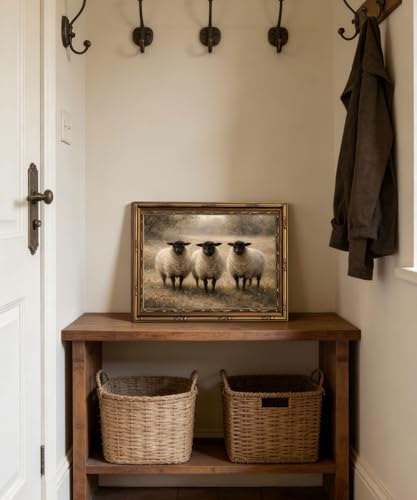 Vintage Gold Framed Wall Art Blackface Sheep Wall Art Rustic Country Sheep - Image 3