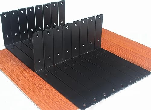 16 Pack - L 11" x H 6" x W1.5, 5mm Thick Black L Shelf Bracket, Iron Shelf by MHMYDZ
