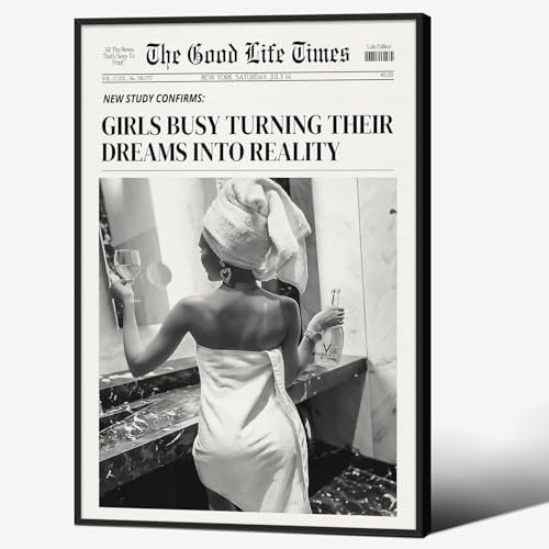Fashion Black And White Newspaper Wall Art 20x30in Black Framed Retro Cocktail by Unknown