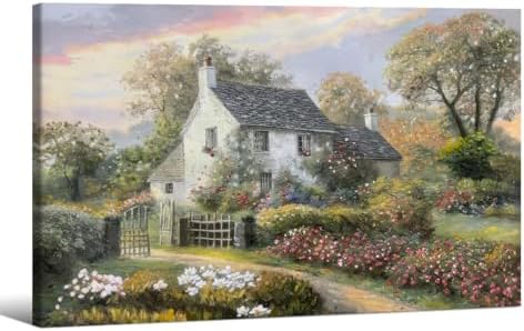 French Country Oil Painting Wall Art Farmhouse Cottage Garden Posters 24x36 by Haitunone