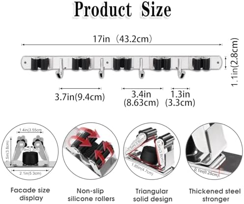 2 Pack Broom Holder Wall Mount, 5 Racks 4 Hooks Mop and Broom Organizer - Image 3