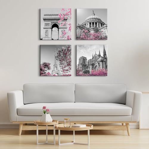 Paris Eiffel Tower Wall Art for Bedroom Pink Paris Wall Decor Black and White - Image 6