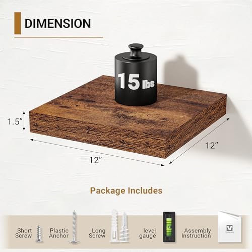 Vivelove 12x12 Deep Floating Shelves, Rustic Brown - Image 3