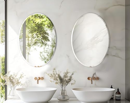 Frameless Oval Wall Mirror: Modern Glass Mirror 27.6x19.7 inch - Image 6