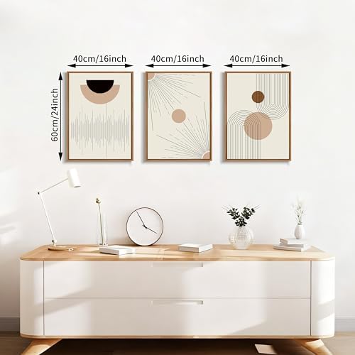 3 Pcs Boho Beige Geometric Lines Framed Canvas Minimalist Wall Art 16"x24" - Image 4