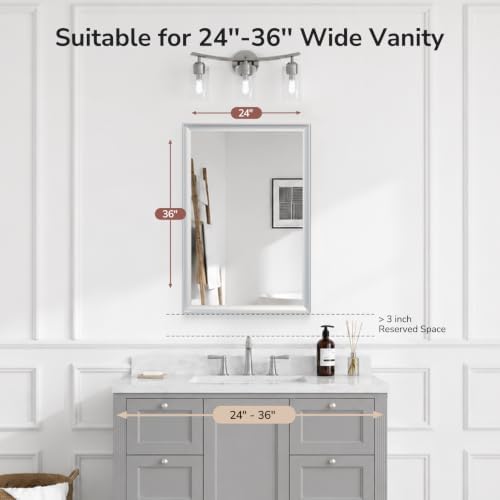 USHOWER 24x36 Inch Brushed Nickel Bathroom Mirrors - Image 2