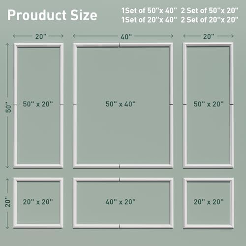 Wainscoting Molding Kit, 6 Frames, 50 x 40 and 50 x 20 Inch - Image 2
