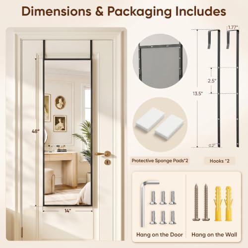 Suidia Full Length Mirror Over the Door&Wall Mounted, HD Shatterproof, Hanging - Image 5