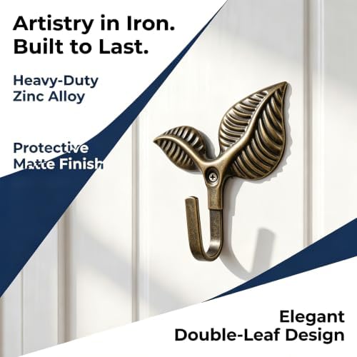 Set of 12 Vintage Leaf Wall Hooks, Rustic Bronze Iron Heavy Duty Coat Hangers - Image 6