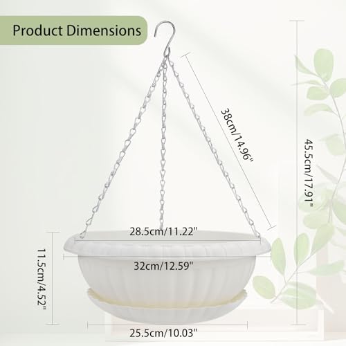 summer flower ‌3 Pack White Hanging Planters 12.59in Plastic Pots - Image 2