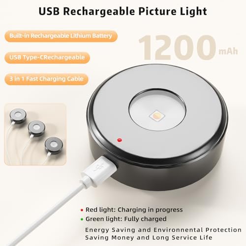 3 Pcs Picture Lights, Rechargeable Battery Operated Dimmable 3-Color Wall Light - Image 4