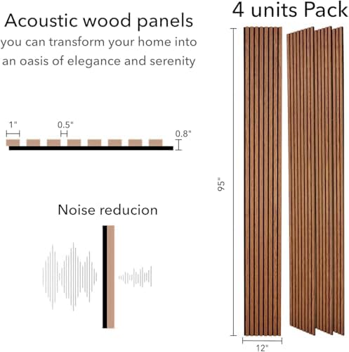 ZETY HOME Acoustic Wood Wall Panels, Slat 4-Pack, 94.5 in, Oak Cherry - Image 2