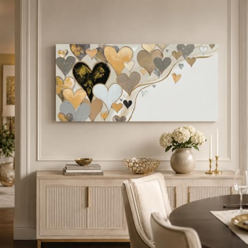 Anolyfi Gold Heart Modern Decor Neutral Canvas Wall Art by Anolyfi