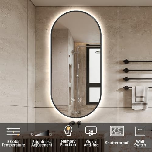 24" W x 36" H Black Oval LED Bathroom Mirror - Image 6