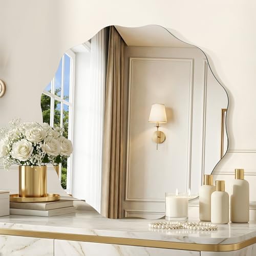 CILIBER Wavy Mirror for Wall, 3mm Tempered Glass Decorative Bathroom Vanity by CILIBER