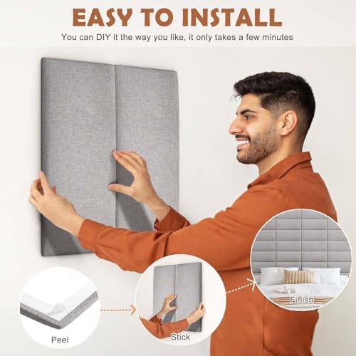 IFNOW Wall Mounted Headboard, Peel and Stick Panels, Medium Gray - Image 4