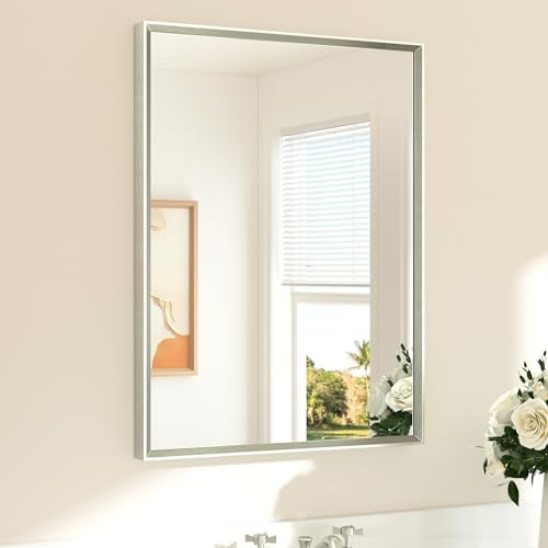 TETOTE Brushed Nickel Mirror for Bathroom Sink 24" x 32" Beveled Frame Brushed by TETOTE
