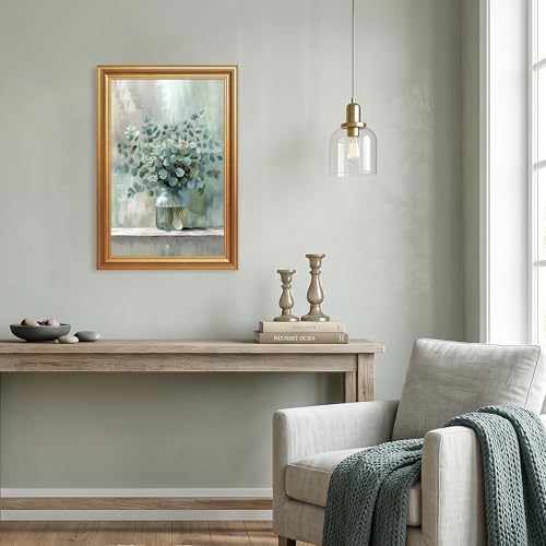 EJPFOGV White Flowers Eucalyptus Still Life Framed Canvas Wall Art 16x24 in - Image 2
