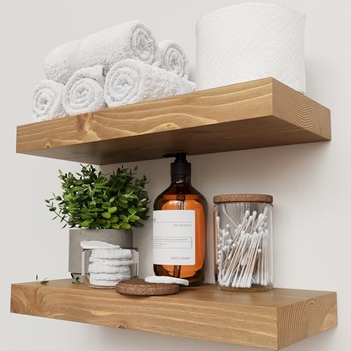 Natural Wood Floating Shelves for Wall 16 Inch Oak, Wooden Bathroom Shelf by BAOBABWORKSHOP