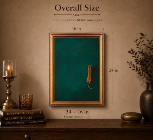 Gold Framed 3D Textured Wall Art, Vintage Green Cheetah Canvas Prints, - Image 4