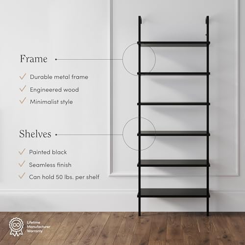 Nathan James Theo 6-Shelf Tall Bookcase, Wall Mount Bookshelf Wood Shelves and - Image 4