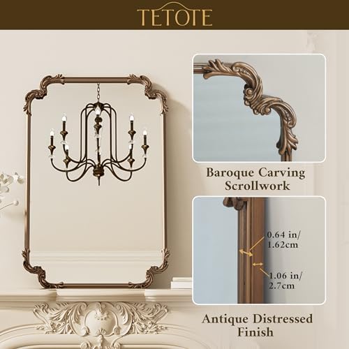 TETOTE Antique Gold Brass Rectangle Mirror - Image 3
