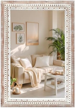 24'' Rectangular Wall Mounted Mirror, Wood Decorative Mirrors, Boho Mirrors by Toolteng