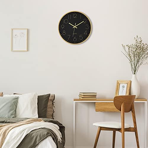 Foxtop 12" Black Gold Wall Clock Silent Battery Operated Modern Metal Clock - Image 5