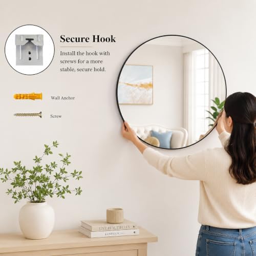 Garvee 30 Inch Round Wall Mirror Black Metal Frame Circle Bathroom Mirror - Image 3