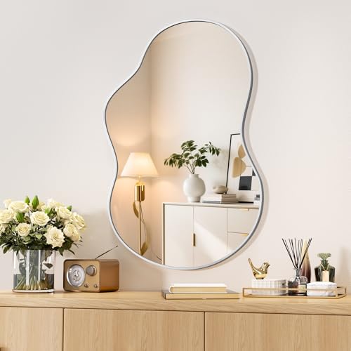 Hasipu 35"x24" Irregular Wall Mirror Silver Asymmetrical Mirror by Whatssuitableisthebest