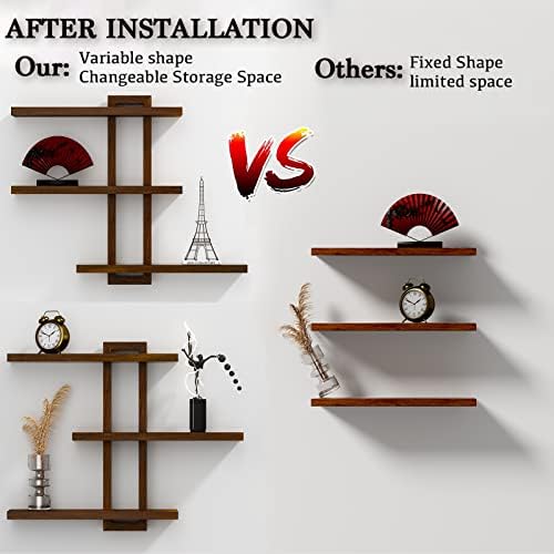 yaqew Wood Floating Shelves Set of 3, Dark Walnut, 28.35" x 23" x 5.9" - Image 5
