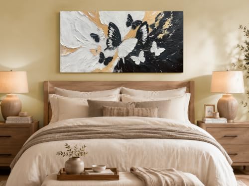 Arjun Butterfly Wall Art Black and White Canvas Textured Large Size 40"x20" - Image 3
