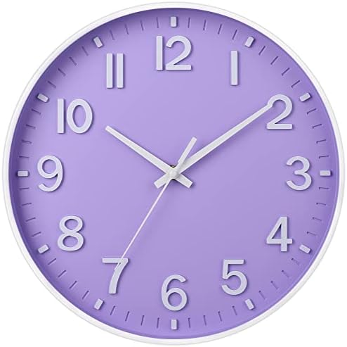 HZDHCLH 12 Inch Silent Wall Clock Battery Operated Non Ticking Purple by HZDHCLH