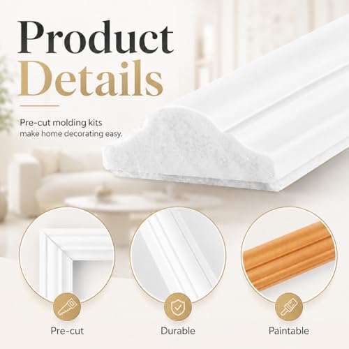 White Peel and Stick Wall Molding Kit Frame Premade Moulding Panels - Image 4