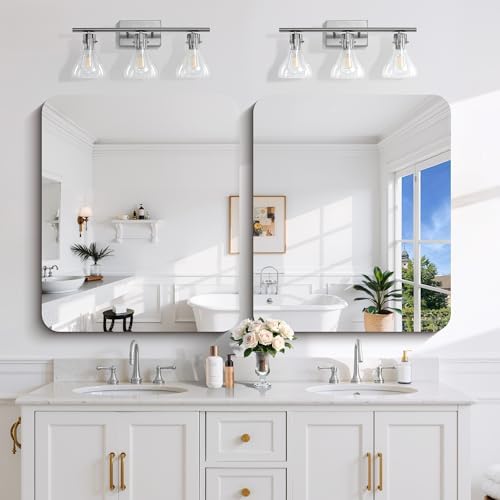 CILIBER Frameless Mirror, 30x36 Inch Rectangle Bathroom Mirror Rounded Corner - Image 4
