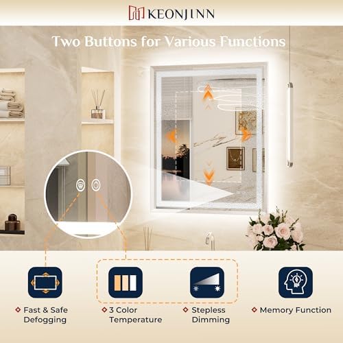 Keonjinn 22x30 Inch Nickel LED Bathroom Mirror - Image 5