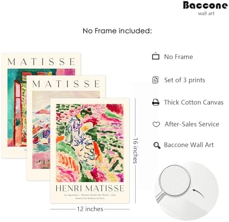 Baccone Henri Matisse Wall Art Prints Set of 3 Matisse Wall Decor Aesthetic - Image 2