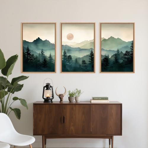 LHIUEM Large Boho Mountain Framed Wall Art Set, Abstract Nature Sunrise Artwork - Image 4