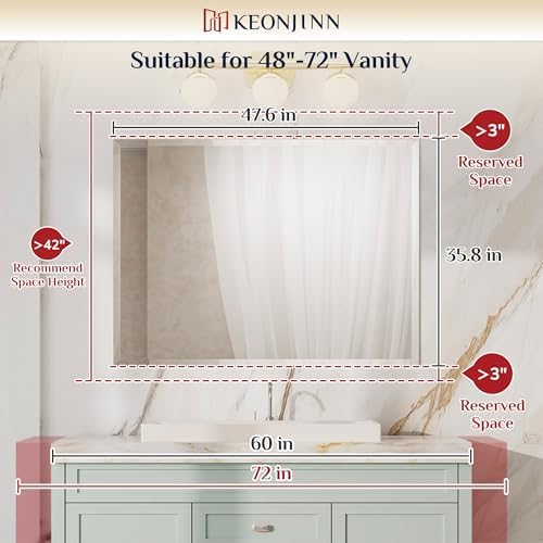 Keonjinn 48 x 36 Inch Beveled Bathroom Mirror - Image 7