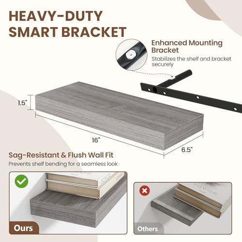 Acovy 16 Inch Floating Shelves for Wall 2 Pack, Wall Mounted Floating Shelf - Image 3