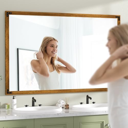 Hasipu Farmhouse Bathroom Mirror, Walnut Vintage Vanity Mirror Modern Farmhouse - Image 5