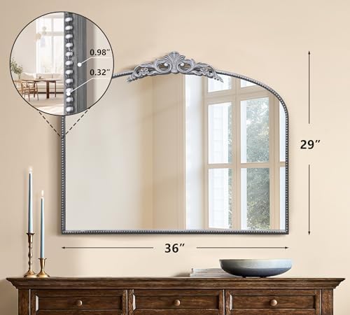 Micasso Vintage Silver Arched Mirror: 36"x29" Baroque Antique Wall Mirror - Image 4